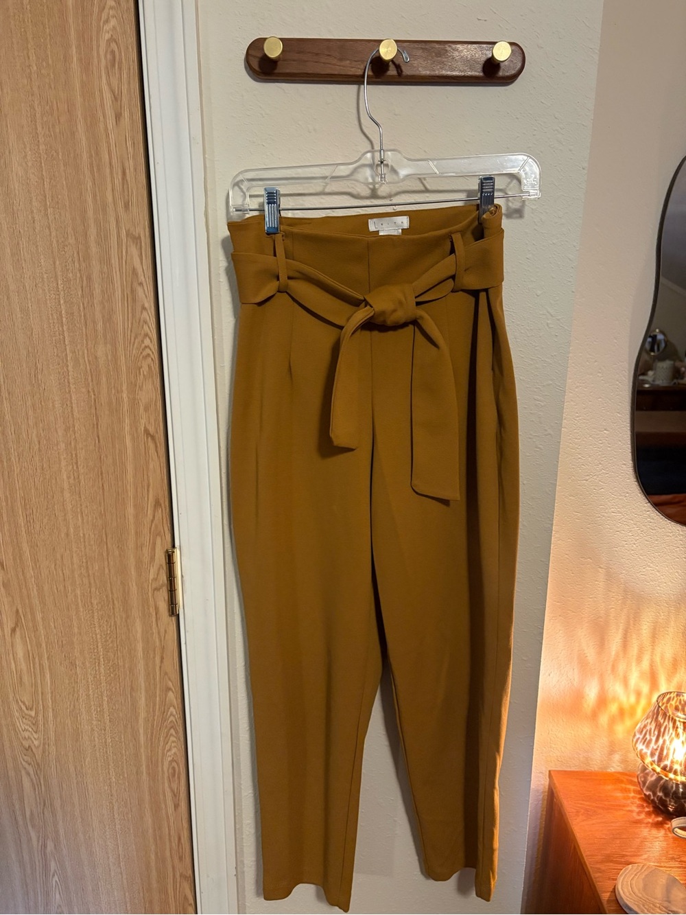 Leith Paperbag Waist Tie Belt Trousers in Mustard